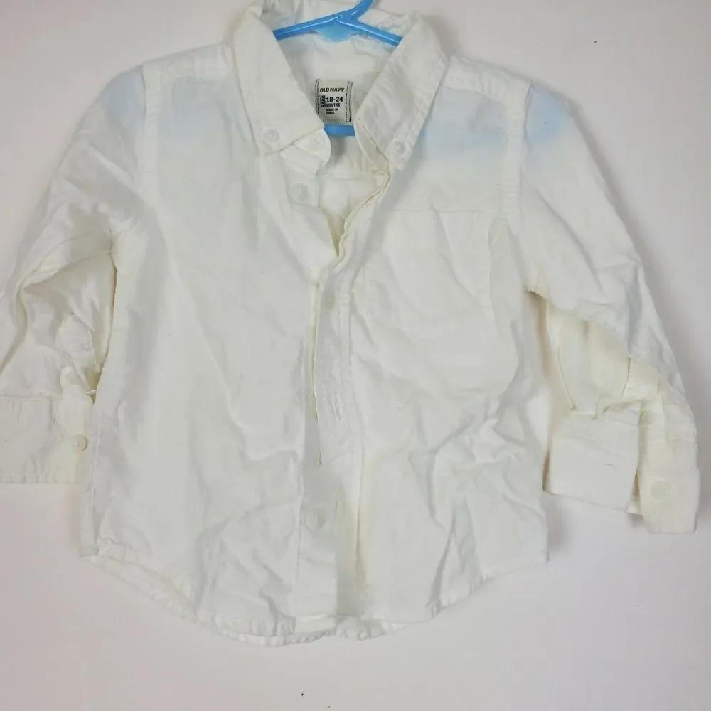Old Navy Baby Button Up Shirt LS White‎ 18-24M Collar